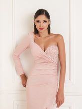 One shoulder crystal detail bustier dress